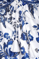 Laden Sie das Bild in den Galerie-Viewer, Weiß Blau Geblümtes Neckholder A-Linie Sommerkleid