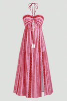 Laden Sie das Bild in den Galerie-Viewer, Weiß Blau Geblümtes Neckholder A-Linie Sommerkleid