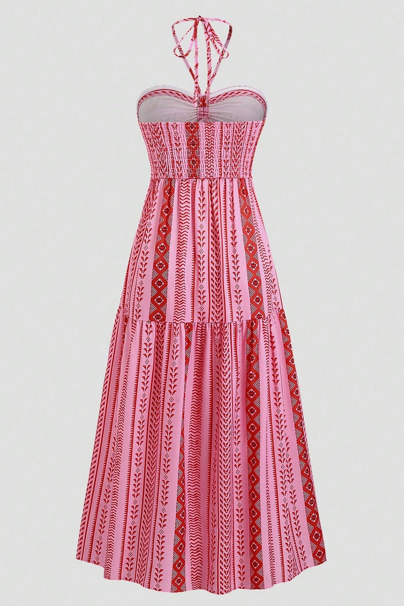 Laden Sie das Bild in den Galerie-Viewer, Weiß Blau Geblümtes Neckholder A-Linie Sommerkleid