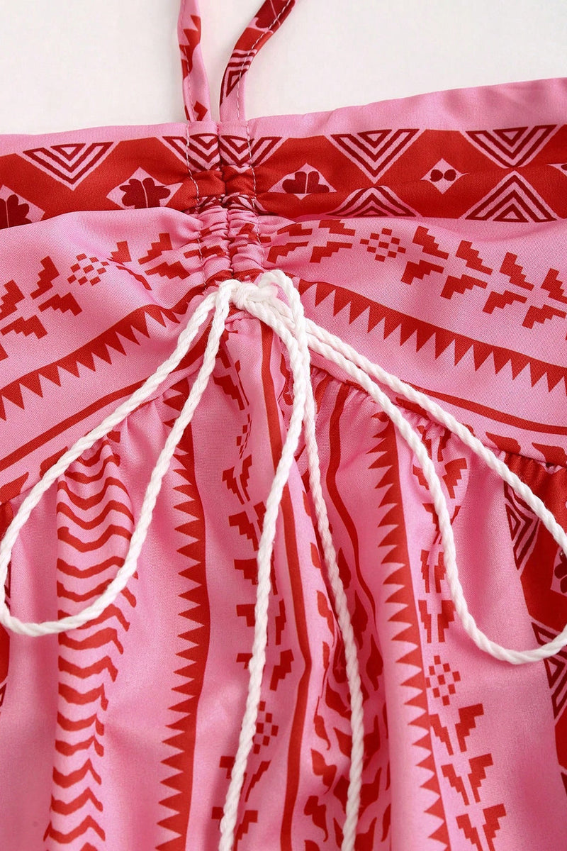 Laden Sie das Bild in den Galerie-Viewer, Weiß Blau Geblümtes Neckholder A-Linie Sommerkleid