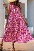 Laden Sie das Bild in den Galerie-Viewer, Blaues bedrucktes ärmelloses A-Linien-Sommerkleid