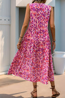 Laden Sie das Bild in den Galerie-Viewer, Blaues bedrucktes ärmelloses A-Linien-Sommerkleid