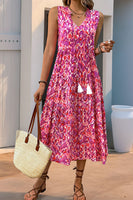 Laden Sie das Bild in den Galerie-Viewer, Blaues bedrucktes ärmelloses A-Linien-Sommerkleid