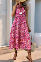 Laden Sie das Bild in den Galerie-Viewer, Blaues bedrucktes ärmelloses A-Linien-Sommerkleid