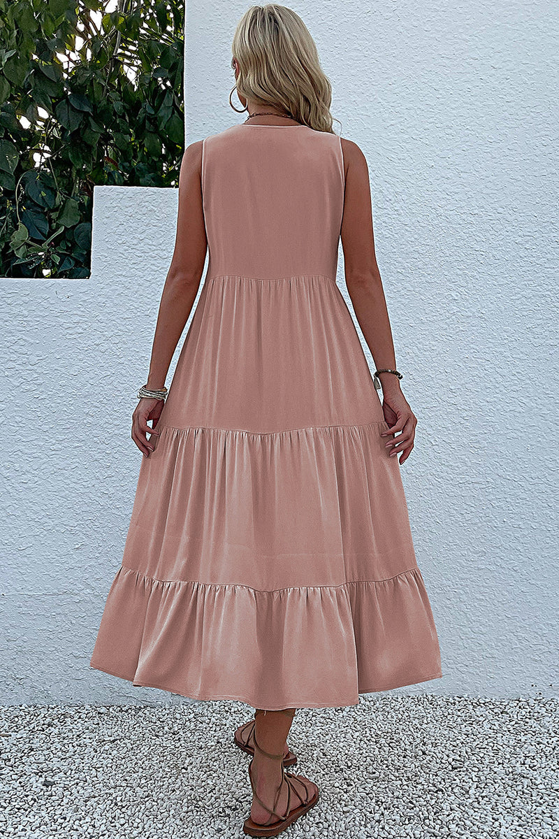 Laden Sie das Bild in den Galerie-Viewer, Schwarzes A-Linien-Sommerkleid mit V-Ausschnitt und Knöpfen