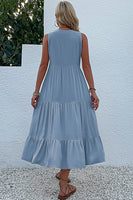 Laden Sie das Bild in den Galerie-Viewer, Schwarzes A-Linien-Sommerkleid mit V-Ausschnitt und Knöpfen