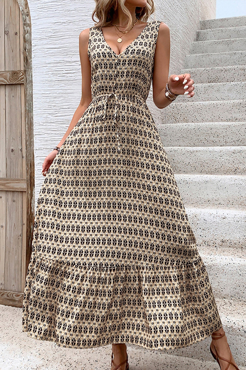 Laden Sie das Bild in den Galerie-Viewer, Grünes Sommerkleid mit Blumenmuster und V-Ausschnitt in A-Linie