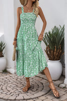 Laden Sie das Bild in den Galerie-Viewer, Schwarzes A-Linie Geblümtes Sommerkleid in Teelänge