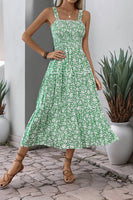 Laden Sie das Bild in den Galerie-Viewer, Schwarzes A-Linie Geblümtes Sommerkleid in Teelänge