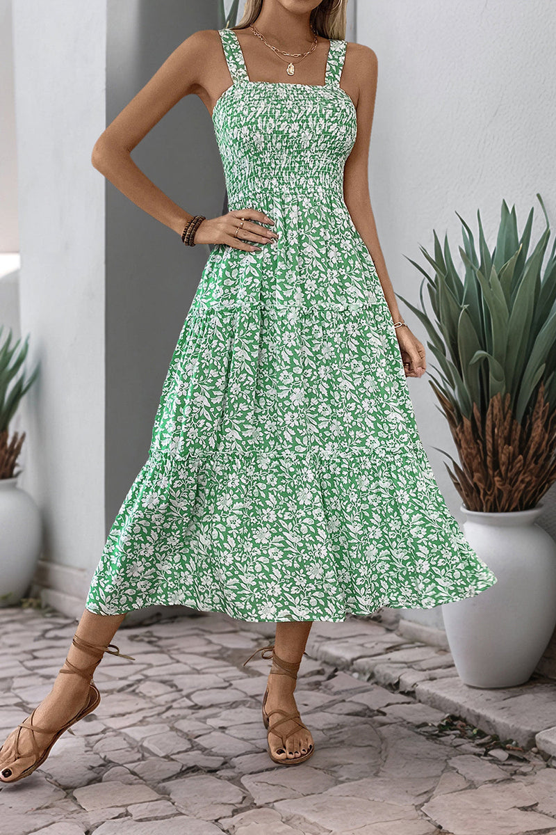 Laden Sie das Bild in den Galerie-Viewer, Schwarzes A-Linie Geblümtes Sommerkleid in Teelänge