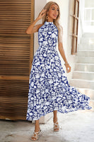 Laden Sie das Bild in den Galerie-Viewer, Schwarzes Geblümtes A-Linie Sommerkleid mit Gürtel