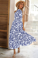 Laden Sie das Bild in den Galerie-Viewer, Schwarzes Geblümtes A-Linie Sommerkleid mit Gürtel