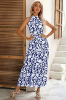 Laden Sie das Bild in den Galerie-Viewer, Schwarzes Geblümtes A-Linie Sommerkleid mit Gürtel