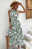 Laden Sie das Bild in den Galerie-Viewer, Schwarzes Geblümtes A-Linie Sommerkleid mit Gürtel