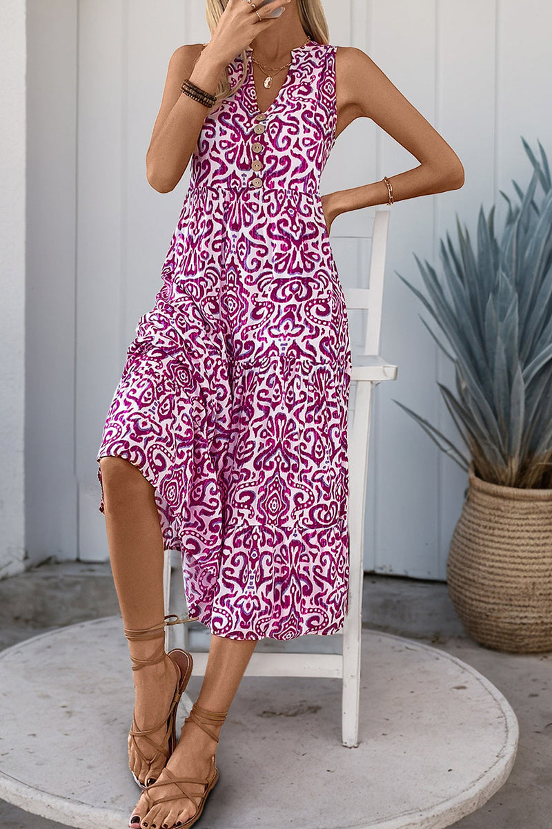 Laden Sie das Bild in den Galerie-Viewer, Bedrucktes Orange Sommerkleid mit V-Ausschnitt in A-Linie