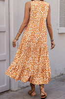 Laden Sie das Bild in den Galerie-Viewer, Bedrucktes Orange Sommerkleid mit V-Ausschnitt in A-Linie