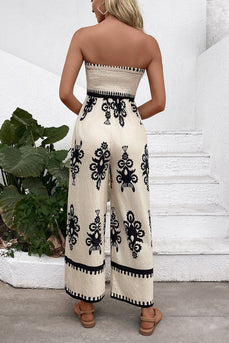 Kahki Trägerloses Sommerkleid mit Print