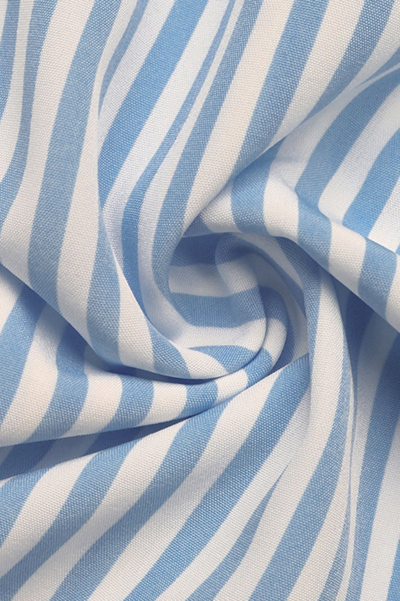 Laden Sie das Bild in den Galerie-Viewer, Blaues Gestreiftes Midi Sommerkleid mit quadratischem Ausschnitt