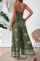 Laden Sie das Bild in den Galerie-Viewer, Armeegrüner trägerloser bedruckter Jumpsuit mit Schärpe