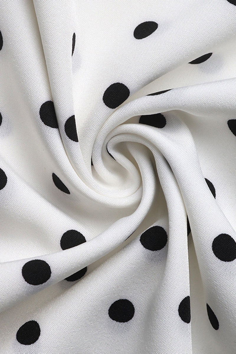 Laden Sie das Bild in den Galerie-Viewer, Weißes schwarzes Polka Dot Neckholder Sommerkleid mit Schleife