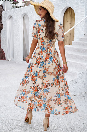 Apricot A Line Langes geblümtes Sommerkleid