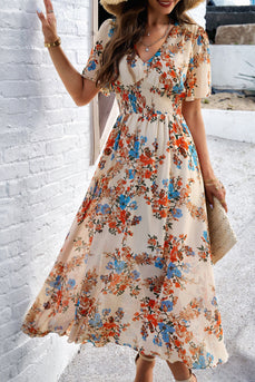 Apricot A Line Langes geblümtes Sommerkleid