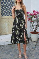 Laden Sie das Bild in den Galerie-Viewer, Grüne Spaghettiträger Bedrucktes Sommerkleid mit Schlitz