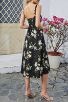 Laden Sie das Bild in den Galerie-Viewer, Grüne Spaghettiträger Bedrucktes Sommerkleid mit Schlitz