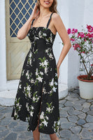 Laden Sie das Bild in den Galerie-Viewer, Grüne Spaghettiträger Bedrucktes Sommerkleid mit Schlitz