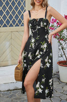 Laden Sie das Bild in den Galerie-Viewer, Grüne Spaghettiträger Bedrucktes Sommerkleid mit Schlitz