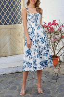 Laden Sie das Bild in den Galerie-Viewer, Grüne Spaghettiträger Bedrucktes Sommerkleid mit Schlitz