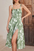 Laden Sie das Bild in den Galerie-Viewer, Grüne Spaghettiträger Bedrucktes Sommerkleid mit Schlitz