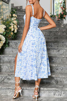 Laden Sie das Bild in den Galerie-Viewer, Grüne Spaghettiträger Bedrucktes Sommerkleid mit Schlitz