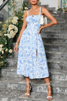 Laden Sie das Bild in den Galerie-Viewer, Grüne Spaghettiträger Bedrucktes Sommerkleid mit Schlitz