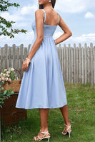 Laden Sie das Bild in den Galerie-Viewer, Blaues Sommerkleid mit A-Linien-Korsett und Schlitz