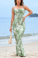 Laden Sie das Bild in den Galerie-Viewer, Meerjungfrau Blau bedrucktes langes Sommerkleid