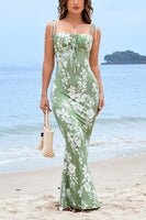 Laden Sie das Bild in den Galerie-Viewer, Meerjungfrau Blau bedrucktes langes Sommerkleid