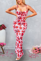 Laden Sie das Bild in den Galerie-Viewer, Meerjungfrau Blau bedrucktes langes Sommerkleid