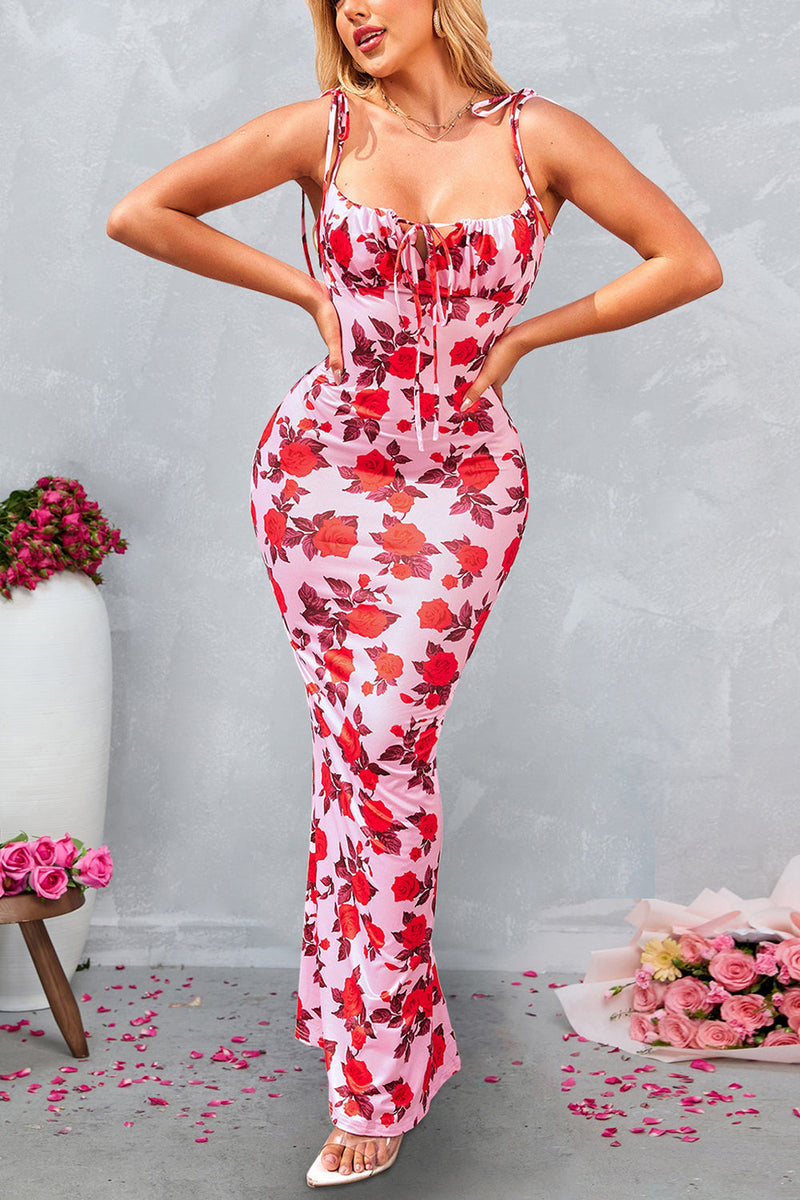 Laden Sie das Bild in den Galerie-Viewer, Meerjungfrau Blau bedrucktes langes Sommerkleid