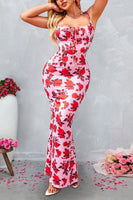 Laden Sie das Bild in den Galerie-Viewer, Meerjungfrau Blau bedrucktes langes Sommerkleid