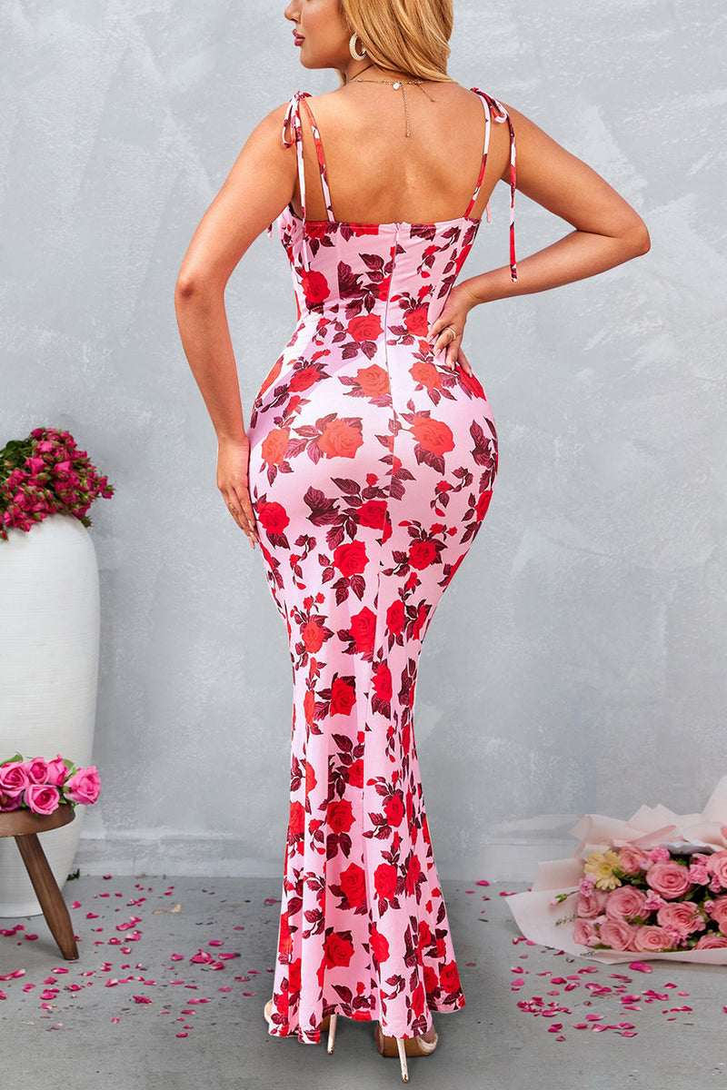 Laden Sie das Bild in den Galerie-Viewer, Meerjungfrau Blau bedrucktes langes Sommerkleid