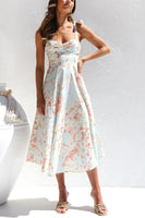 Laden Sie das Bild in den Galerie-Viewer, Gelb Blau Blume A Linie Langes Sommerkleid