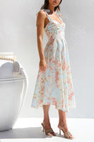 Laden Sie das Bild in den Galerie-Viewer, Gelb Blau Blume A Linie Langes Sommerkleid