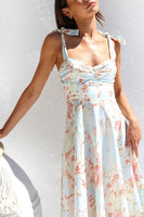 Laden Sie das Bild in den Galerie-Viewer, Gelb Blau Blume A Linie Langes Sommerkleid