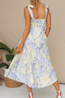 Gelb Blau Blume A Linie Langes Sommerkleid