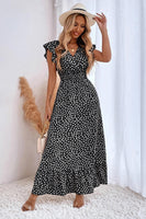 Laden Sie das Bild in den Galerie-Viewer, Kahki Polka Dot Sommerkleid mit Rüschenärmeln