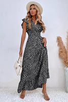 Laden Sie das Bild in den Galerie-Viewer, Kahki Polka Dot Sommerkleid mit Rüschenärmeln