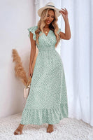 Laden Sie das Bild in den Galerie-Viewer, Kahki Polka Dot Sommerkleid mit Rüschenärmeln