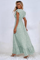 Laden Sie das Bild in den Galerie-Viewer, Kahki Polka Dot Sommerkleid mit Rüschenärmeln