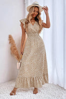 Laden Sie das Bild in den Galerie-Viewer, Kahki Polka Dot Sommerkleid mit Rüschenärmeln